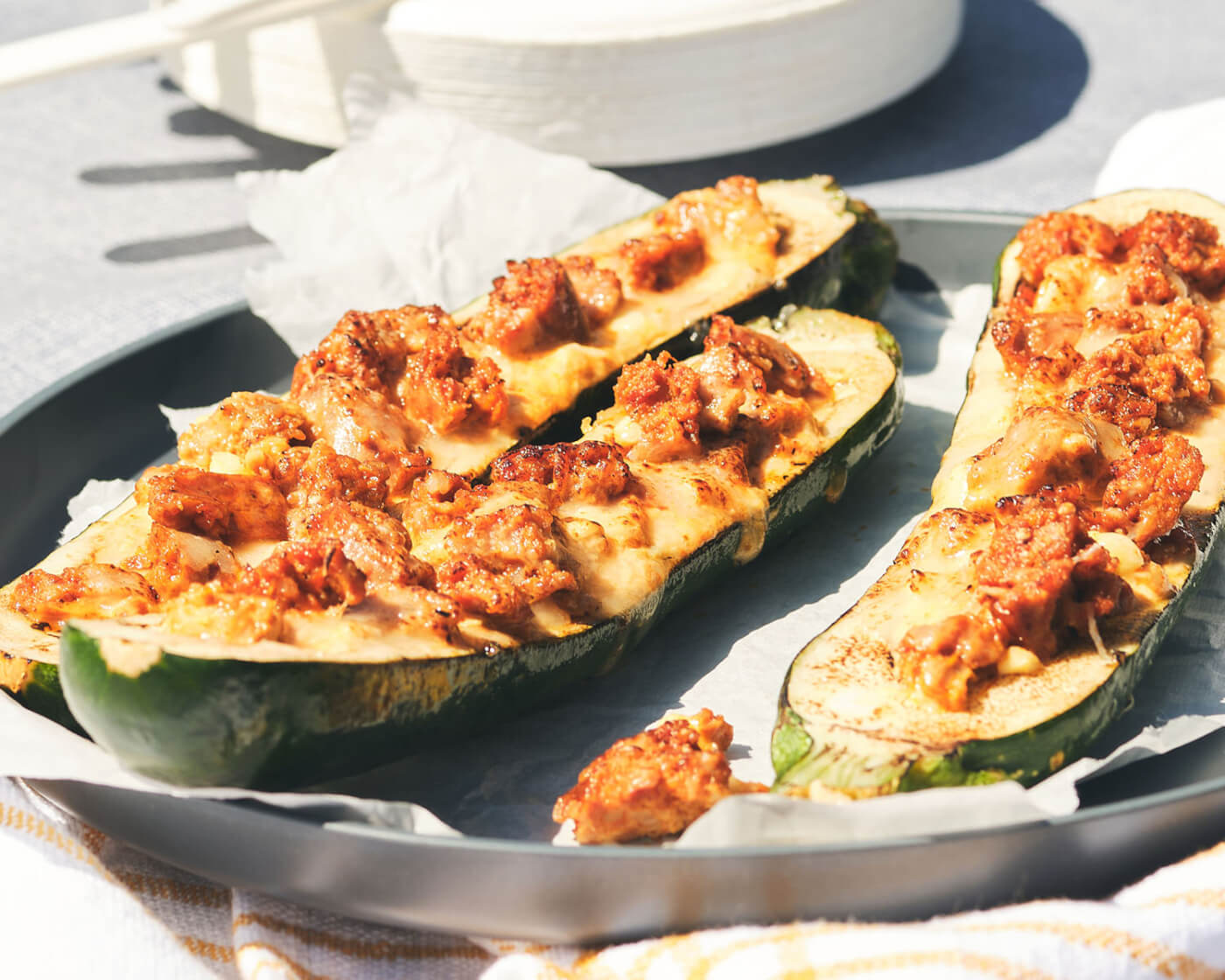 chorizo stuffed zucchini