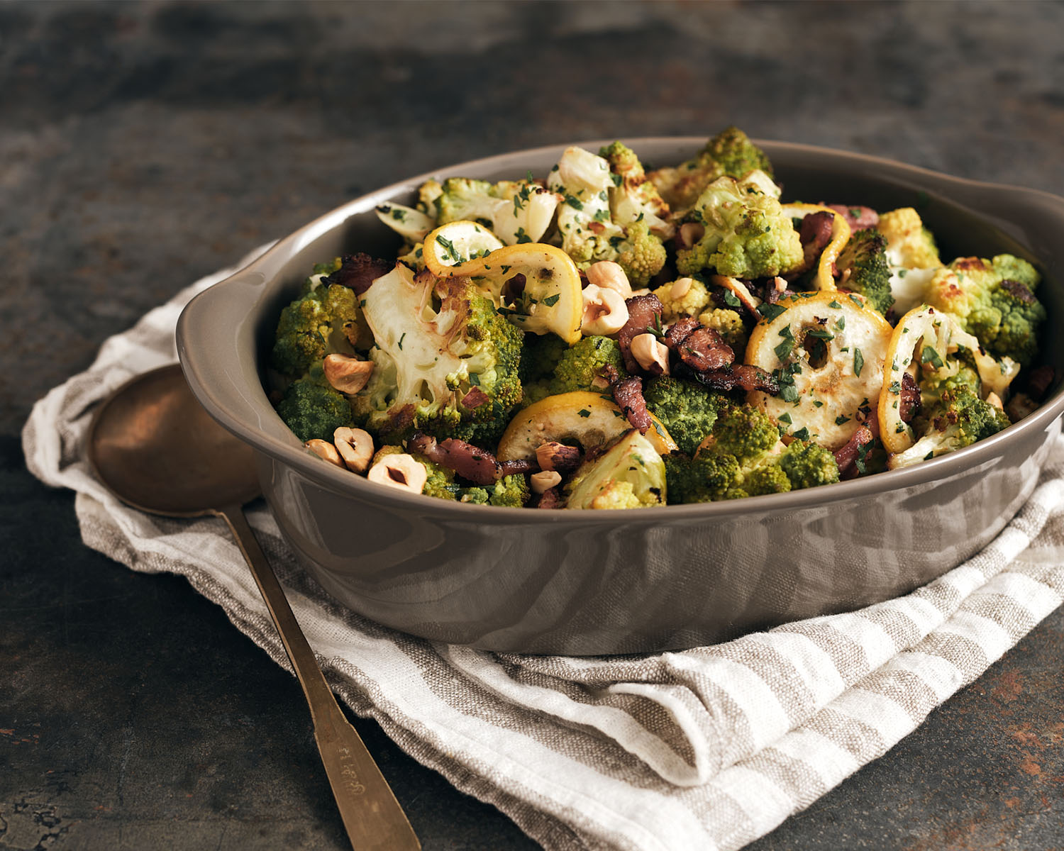 Side Dish Recipes that Excite: Roasted Romanesco with Lemon, Bacon, and Hazelnuts from Metropolitan Market