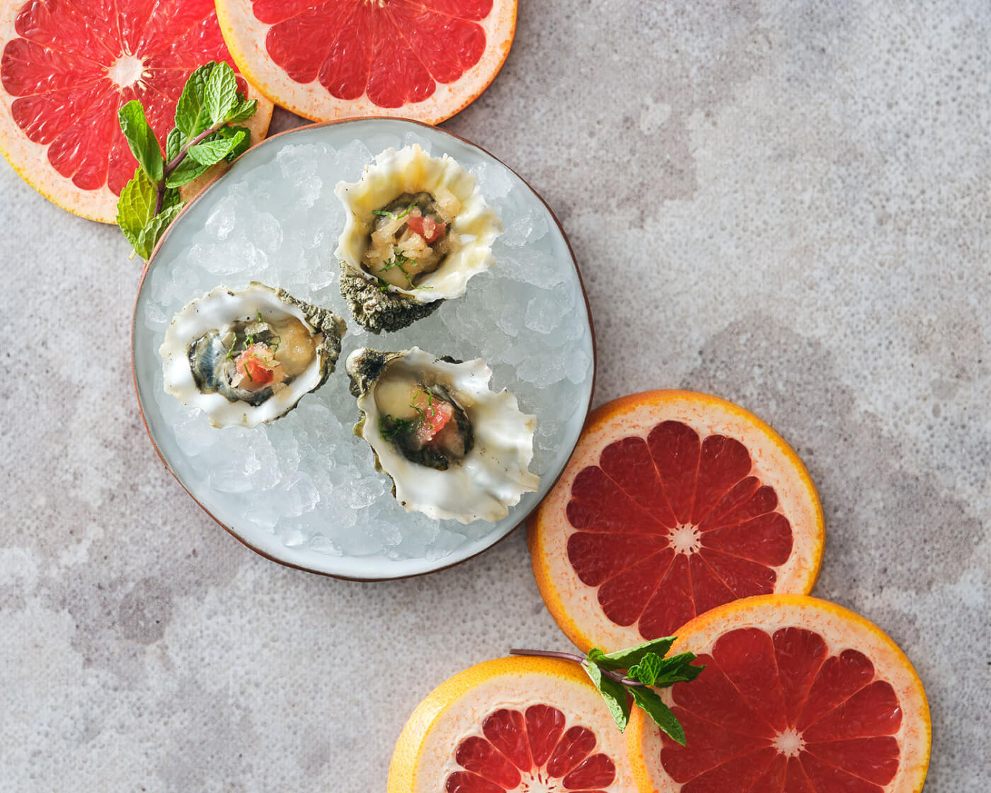 oysters with grapefruit granita